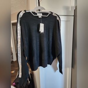 Carmen Marc Valvo black sweater with bling striping